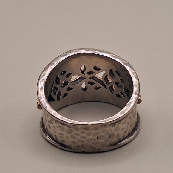 Paz Creations Sterling & Rose Gold Leaf Wide Band Ring – Size 7 - Picture 6 of 7